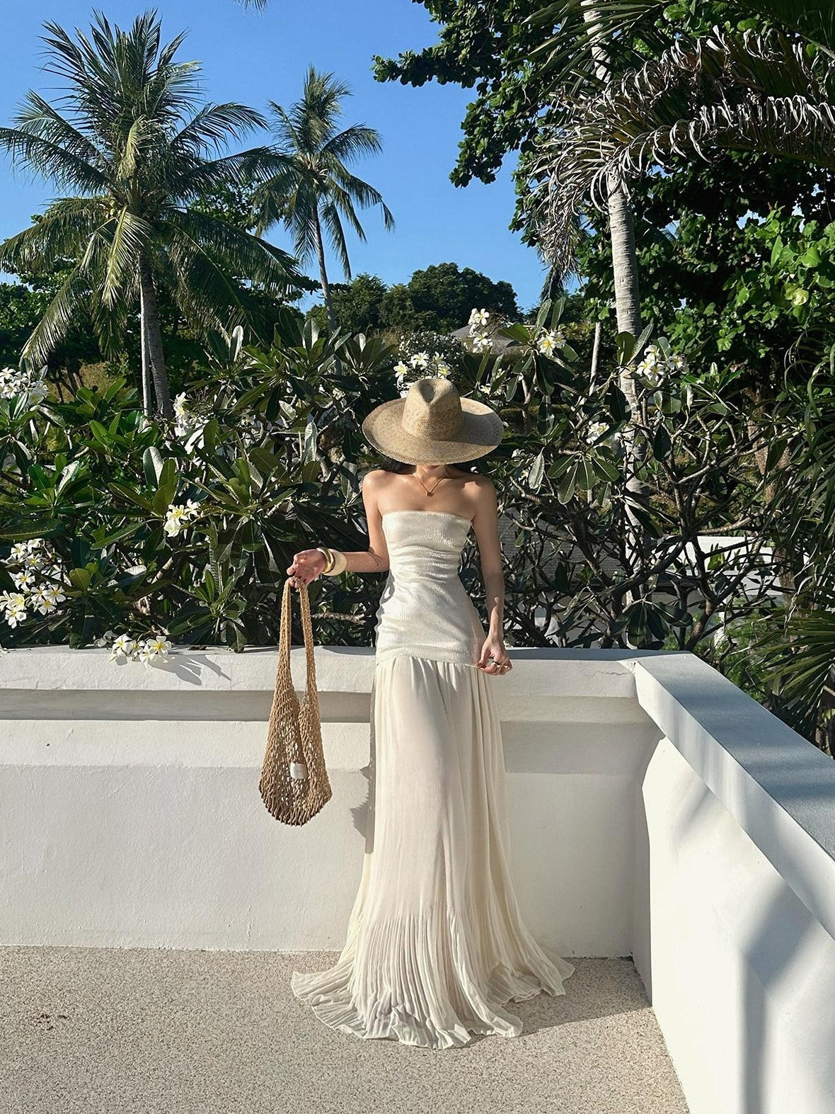 rovente Seaside Sequin Floor Length Women's Tulle Strapless Maxi Dresses