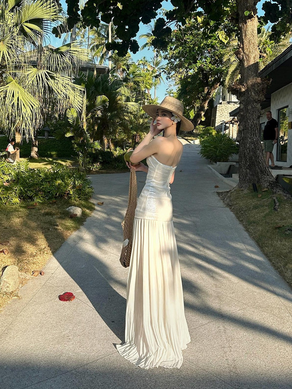 rovente Seaside Sequin Floor Length Women's Tulle Strapless Maxi Dresses