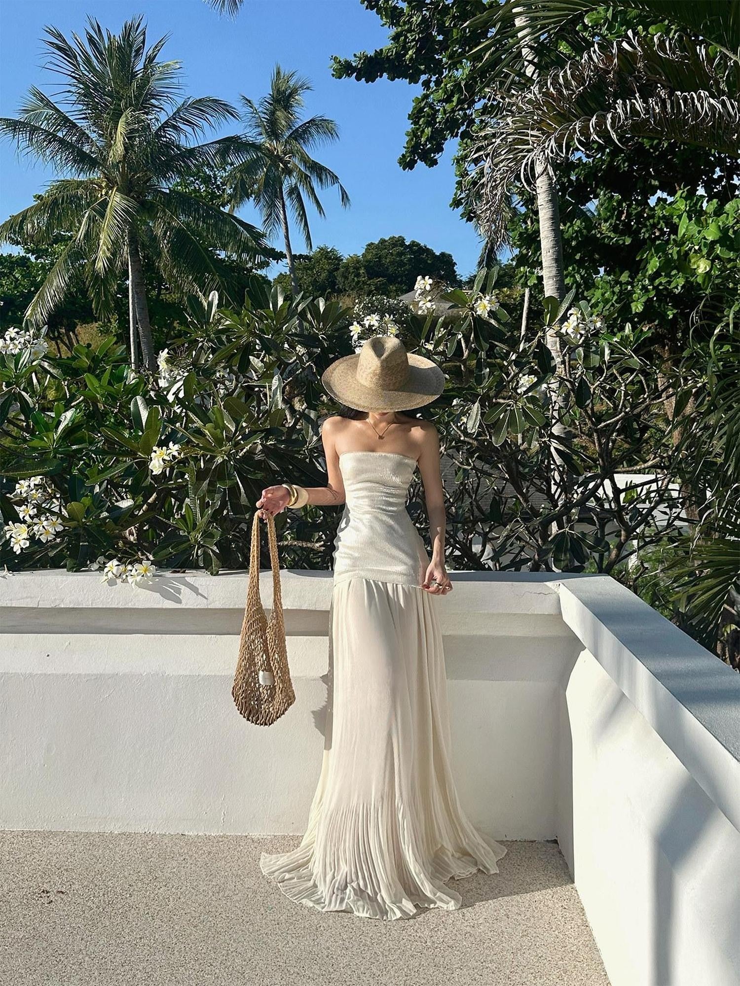 rovente Seaside Sequin Floor Length Women's Tulle Strapless Maxi Dresses