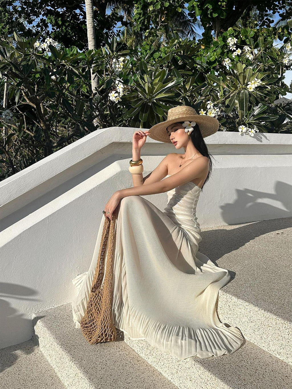 rovente Seaside Sequin Floor Length Women's Tulle Strapless Maxi Dresses