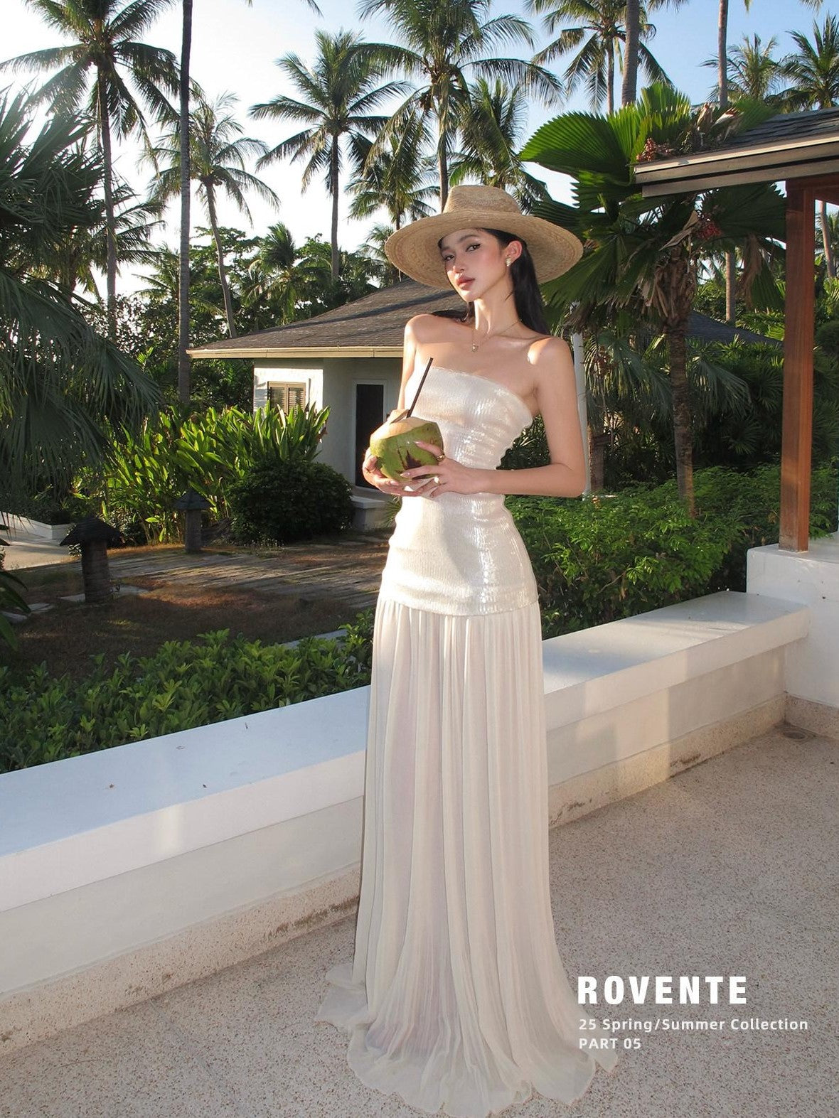 rovente Seaside Sequin Floor Length Women's Tulle Strapless Maxi Dresses