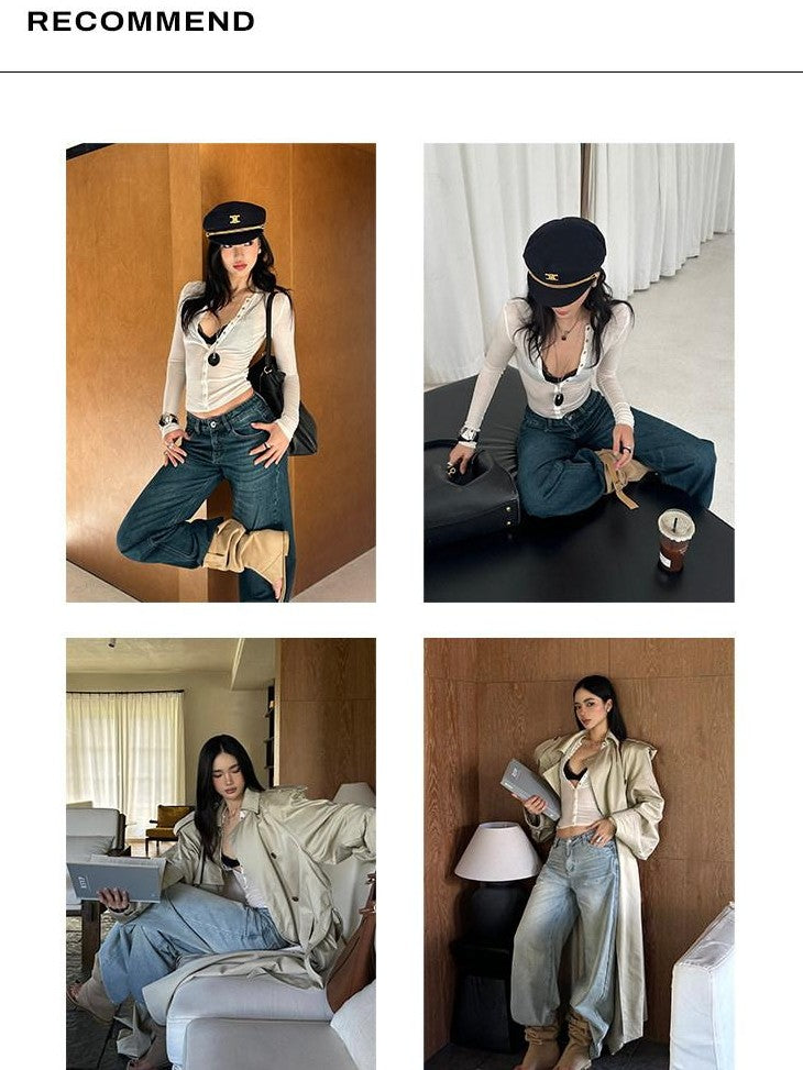 rovente Sheer Deep V Cardigan Slim Fit Women's Knit Wool Blend Long Sleeve T-shirts
