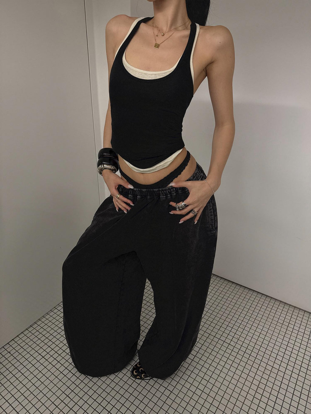 rovente Shibuya Street Two Tone Faux Layered Relaxed Straight Leg Women's Sweatpants