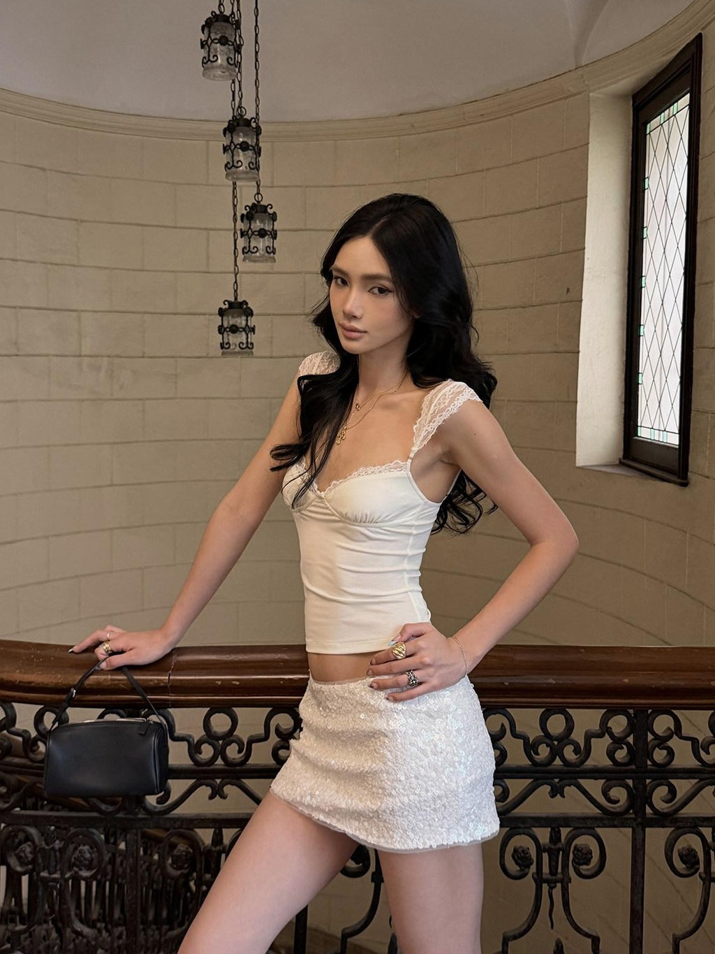 rovente Shimmering Ice White Sequin Low Waist Bodycon Women's Mini Skirts