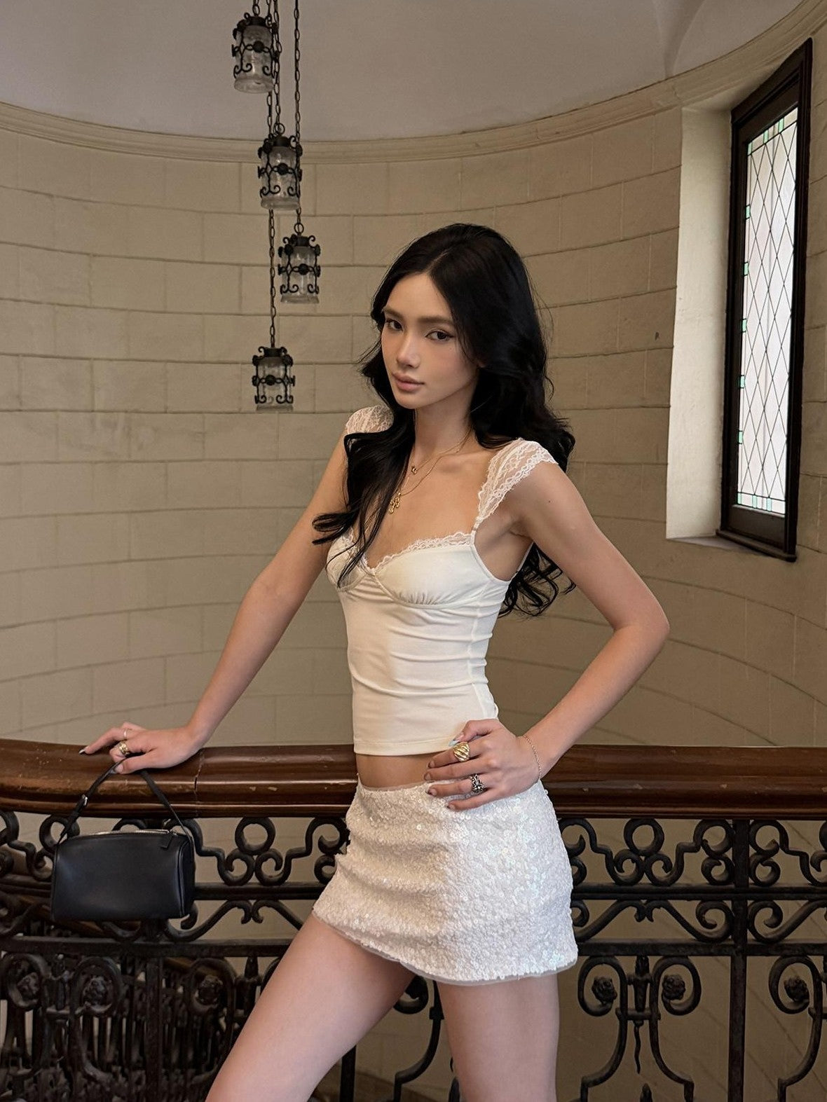 rovente Shimmering Ice White Sequin Low Waist Bodycon Women's Mini Skirts