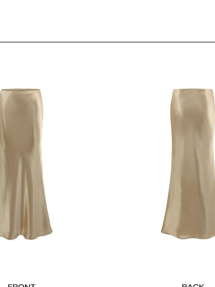 rovente Shimmering Molten Gold Slim Fit Low Waist Pencil Women's Acetate Maxi Skirts