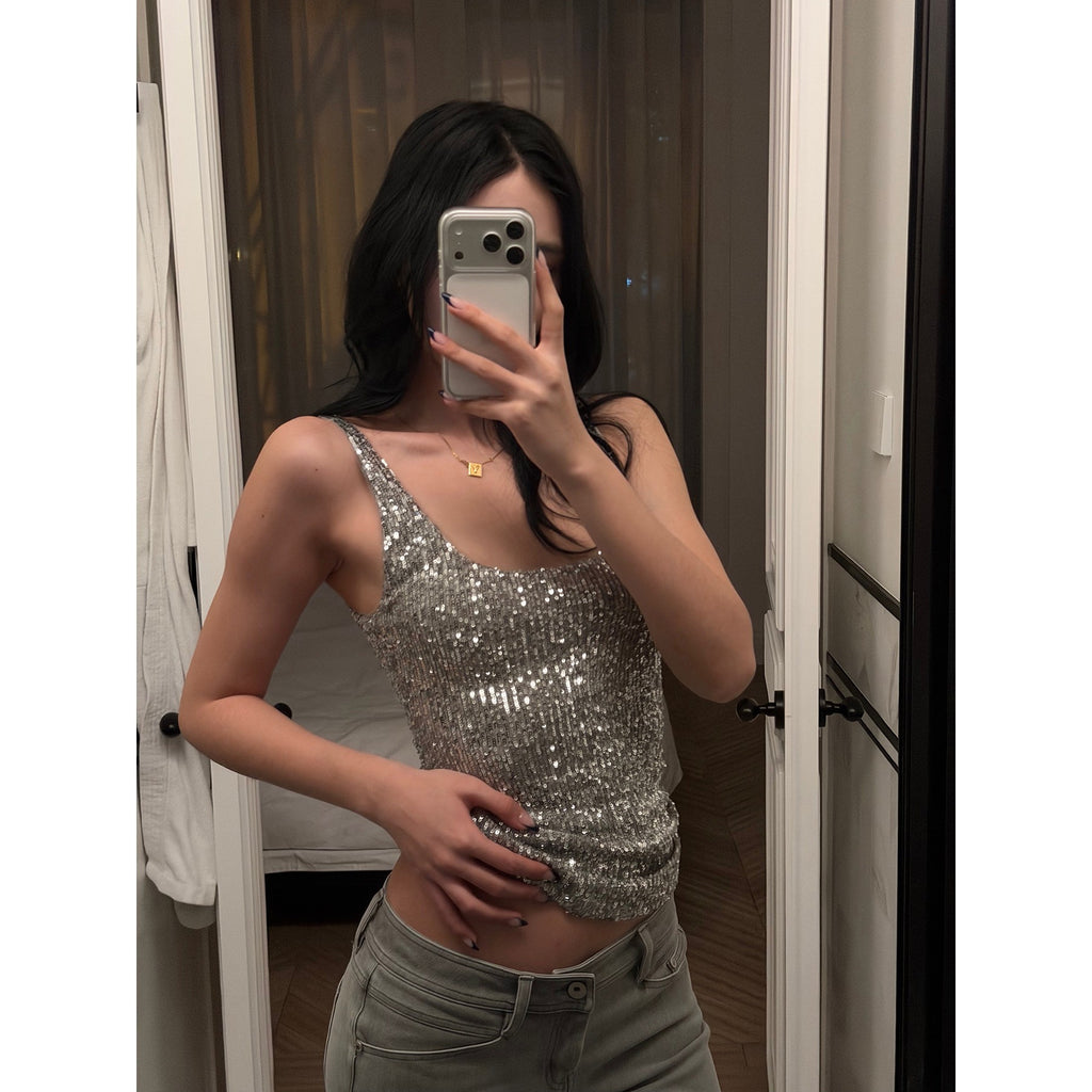 rovente_Silver_Sequin_U_Neck_Slim_Fit_Cropped_Women's_Polyester_Tank_Tops_1000455305355_MISSTT