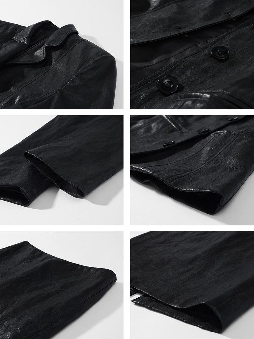 rovente Solid Color Slim Waist Button Front Women's Leather Jackets
