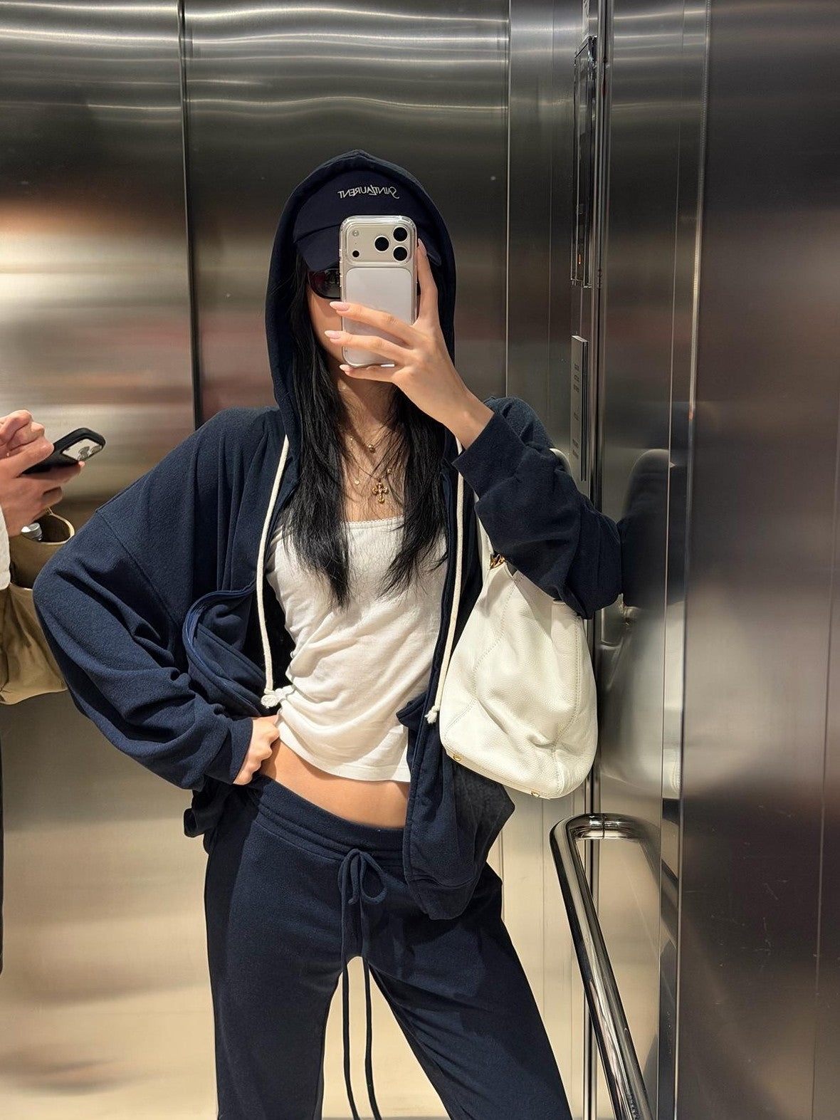 rovente Solid Hooded Zip Up Capri Pants Women's Polyester Tracksuit Sets