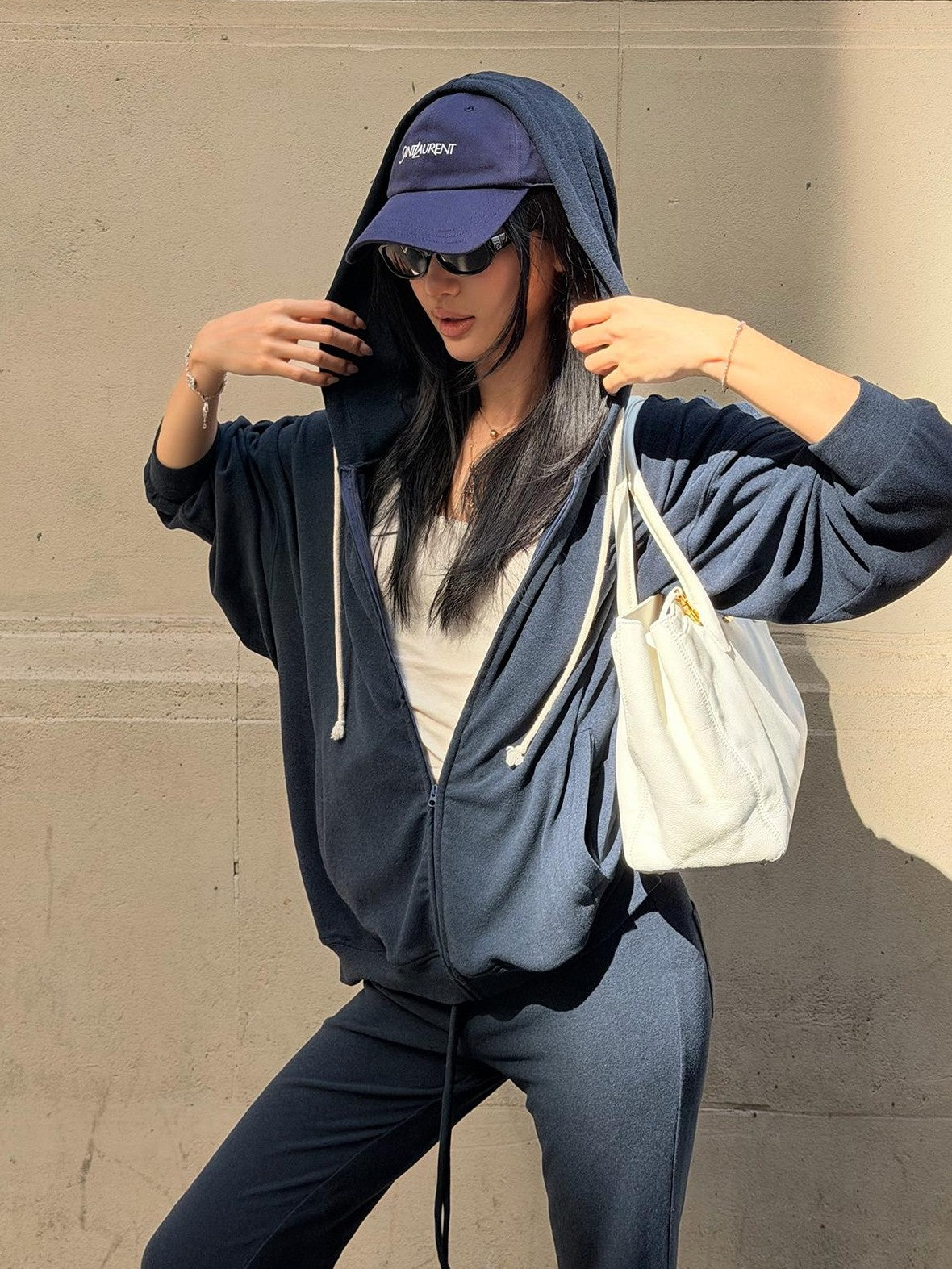 rovente Solid Hooded Zip Up Capri Pants Women's Polyester Tracksuit Sets