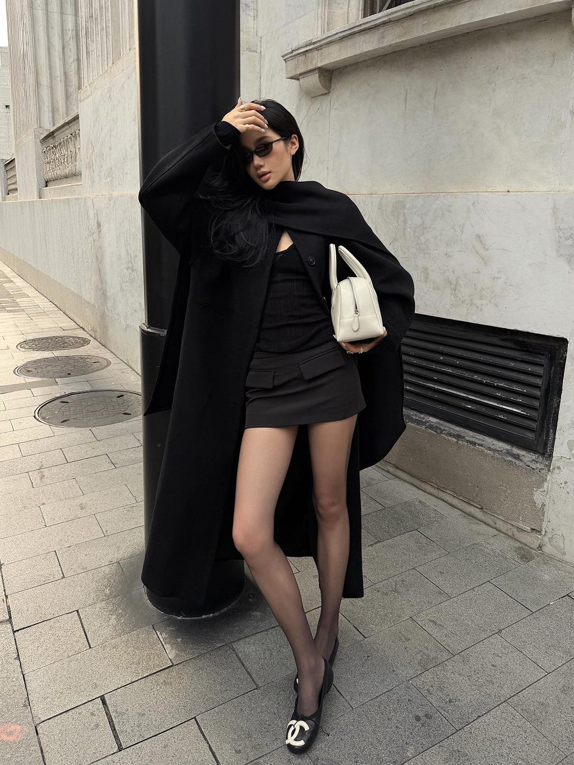 rovente Solid Straight Fit Lapel Long Sleeve Wool Blend Women's Long Wool Coats