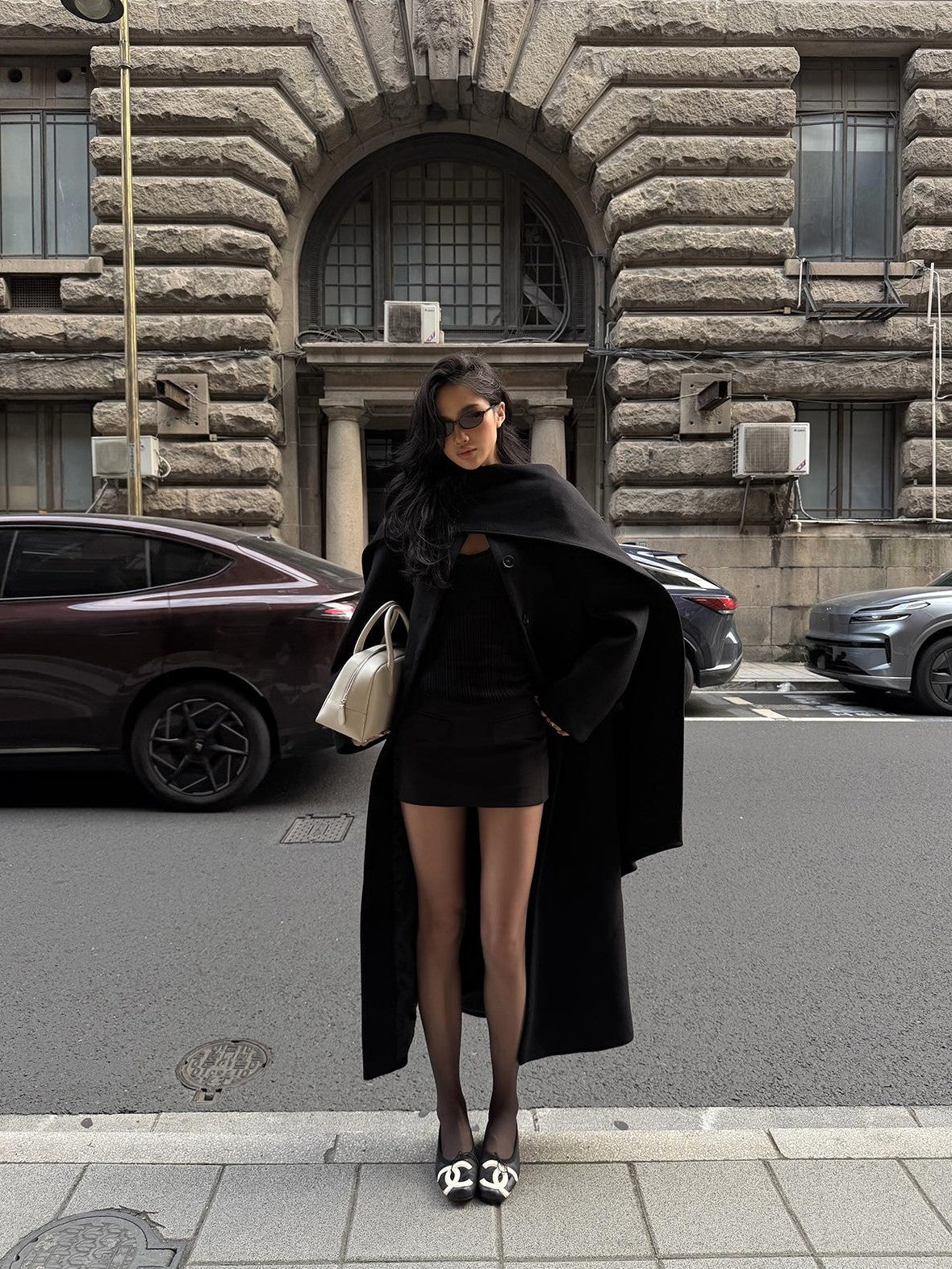 rovente Solid Straight Fit Lapel Long Sleeve Wool Blend Women's Long Wool Coats