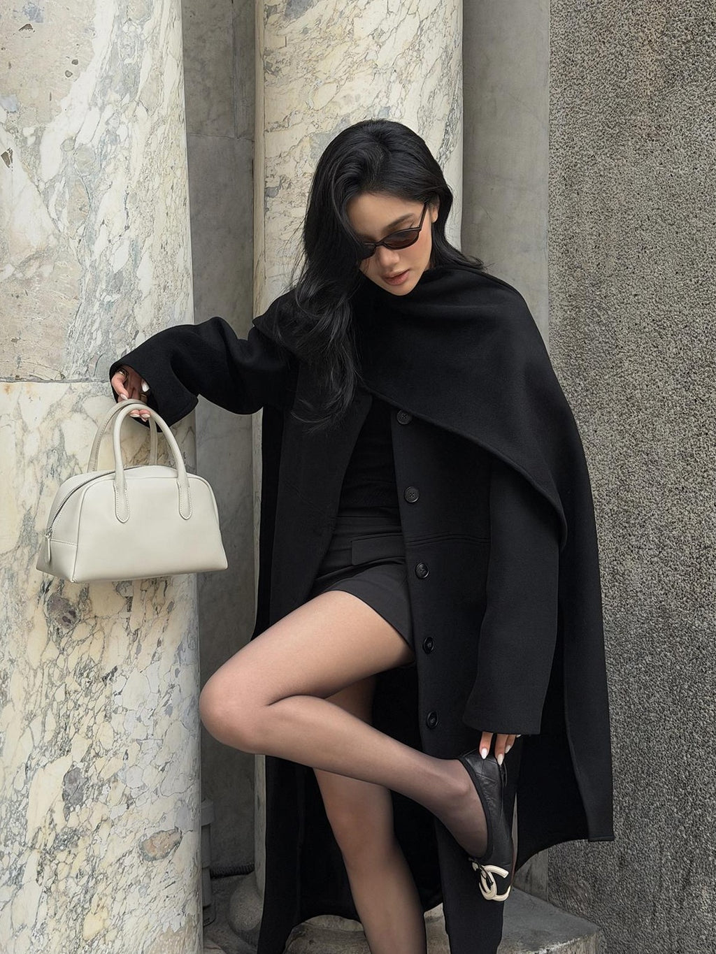 rovente Solid Straight Fit Lapel Long Sleeve Wool Blend Women's Long Wool Coats