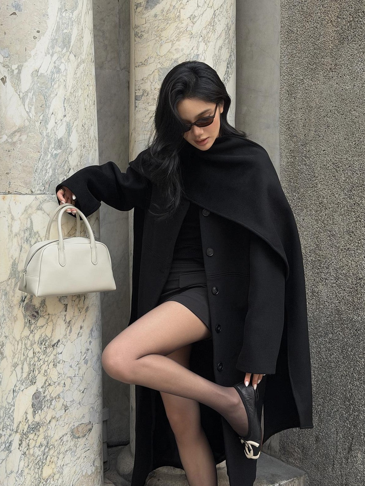 rovente Solid Straight Fit Lapel Long Sleeve Wool Blend Women's Long Wool Coats