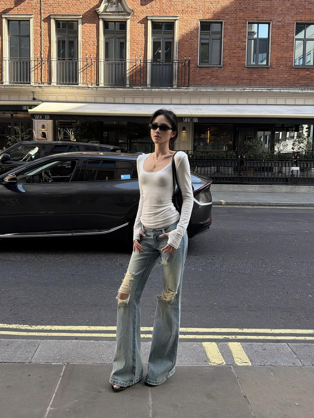 rovente Solid U Neck Knit Slim Fit Women's Lyocell Long Sleeve T-shirts
