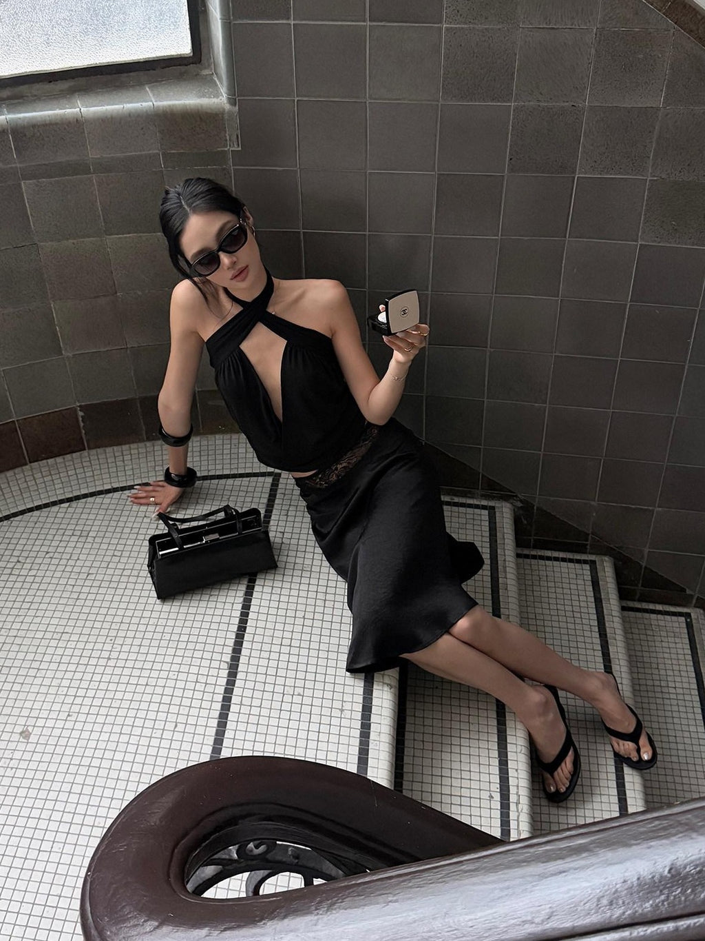 rovente Tropical Lace Slimming Elegant Casual Women's Acetate Black A-line Skirts