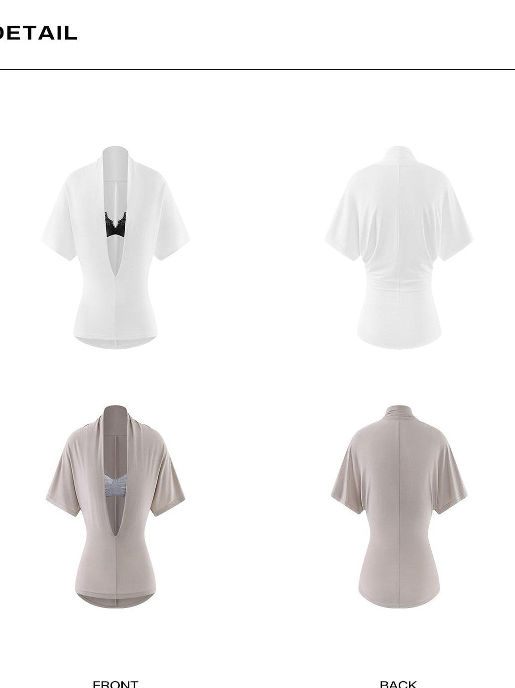 rovente Two Tone Deep V Batwing Cinched Waist Women's Short Sleeve T-shirts