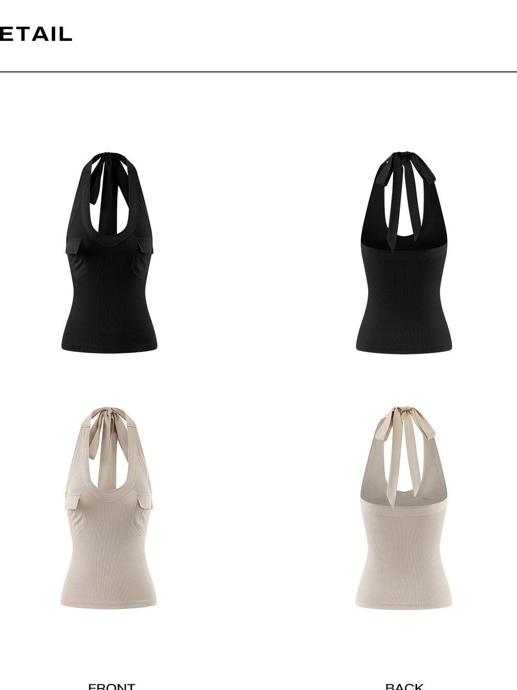 rovente Two Tone Frayed Large U Neck Functional Slim Fit Women's Halter Tops