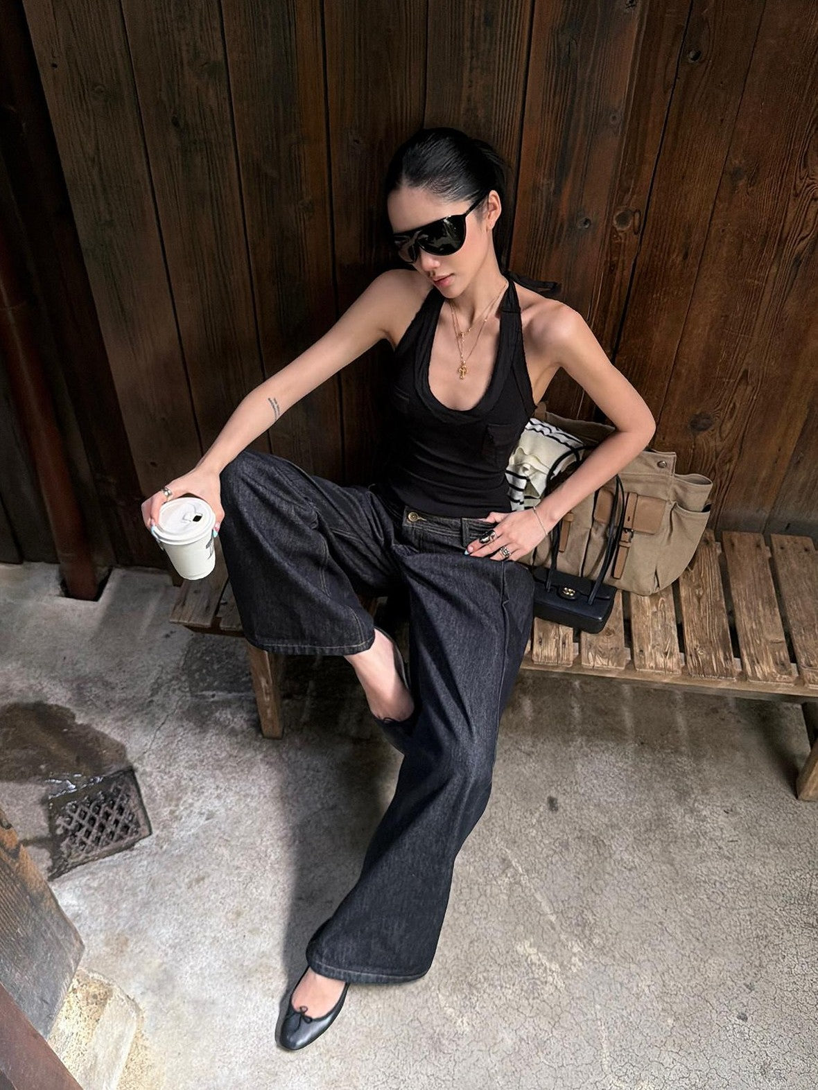 rovente Two Tone Frayed Large U Neck Functional Slim Fit Women's Halter Tops