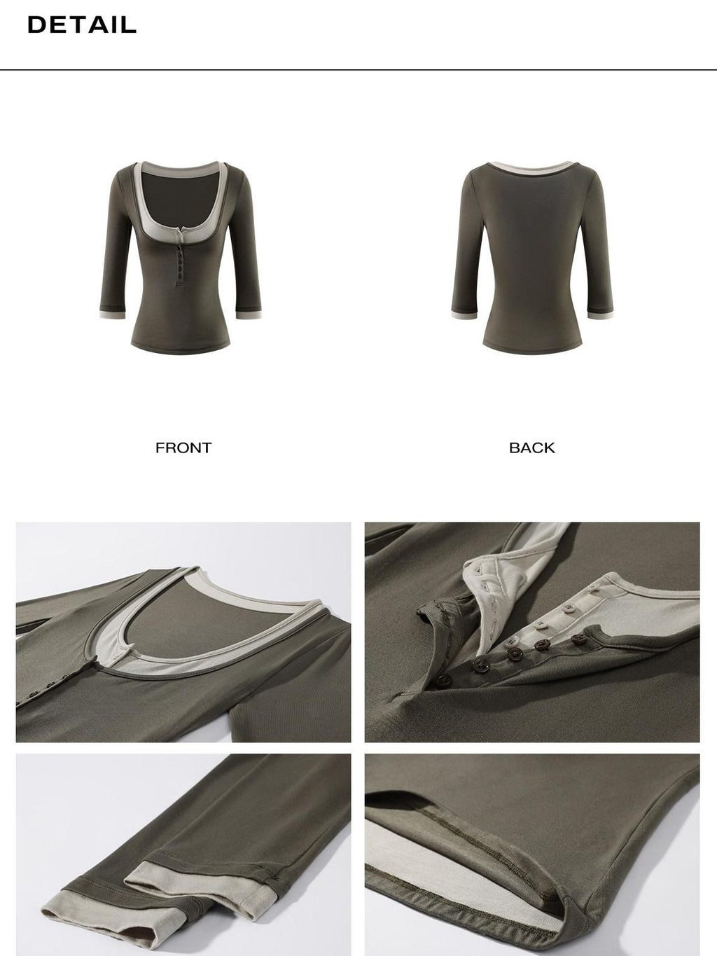 rovente Two Tone Spliced Layered Button U Neck Slim Women's Tencel Short Sleeve T-shirts