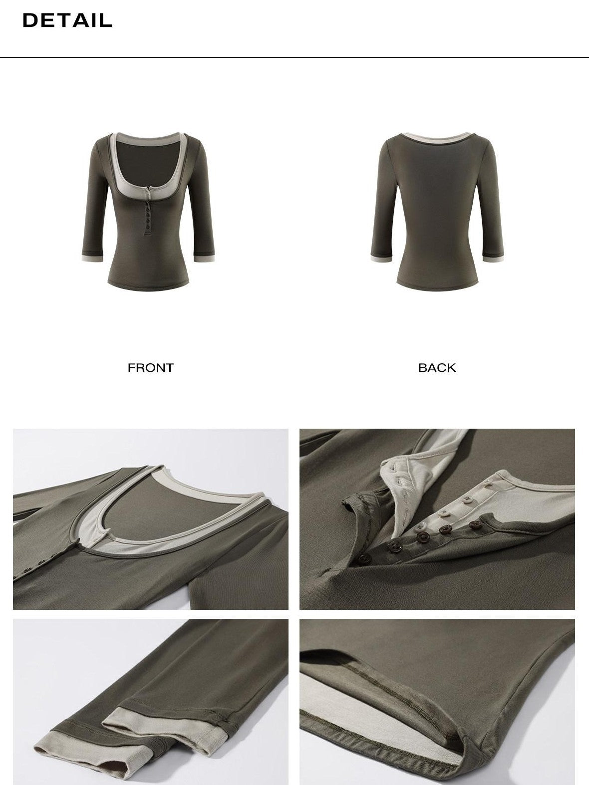 rovente Two Tone Spliced Layered Button U Neck Slim Women's Tencel Short Sleeve T-shirts