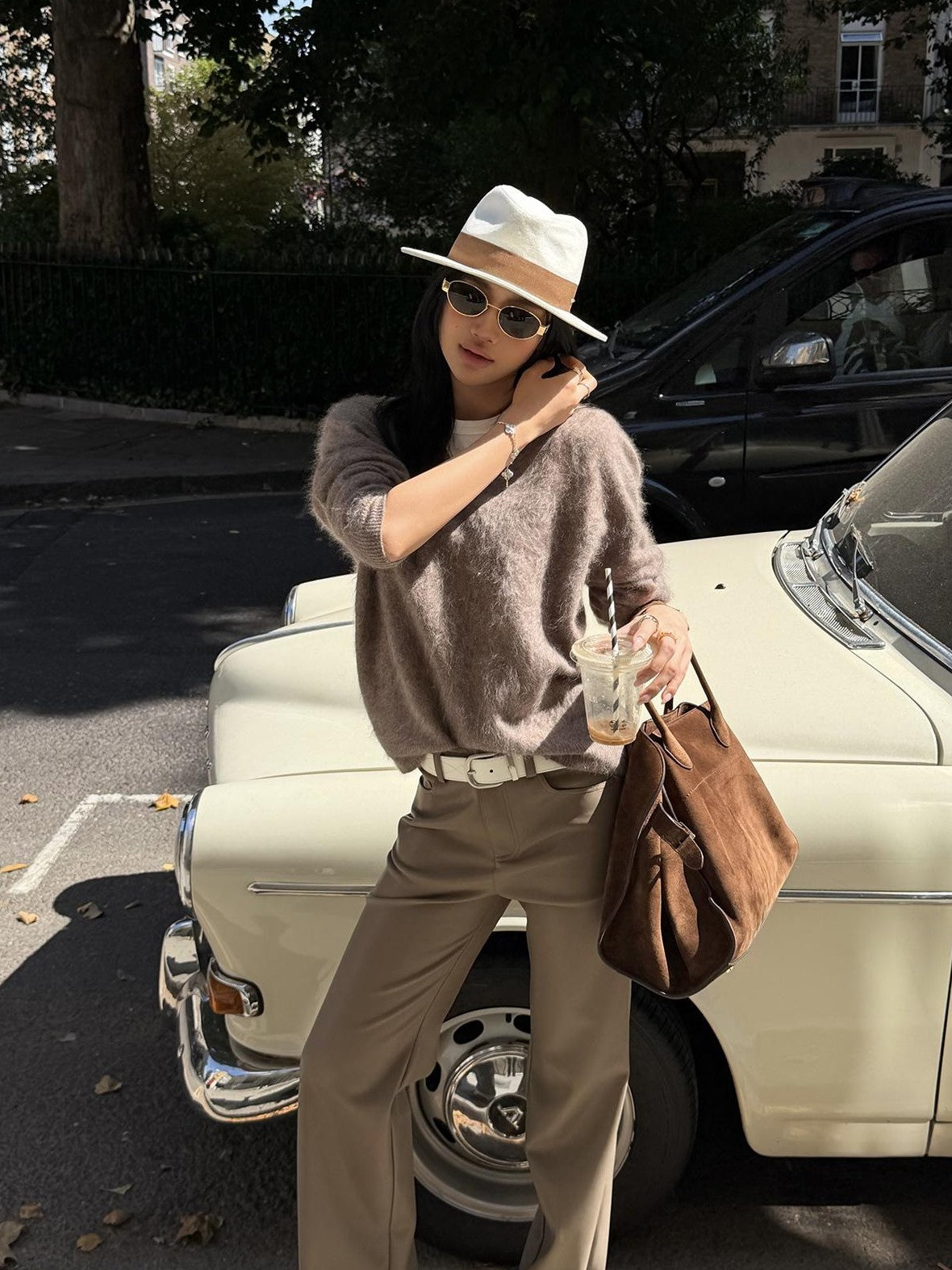 rovente V-neck Solid Knit Loose Fit Warm Wool Cashmere Women's Sweaters