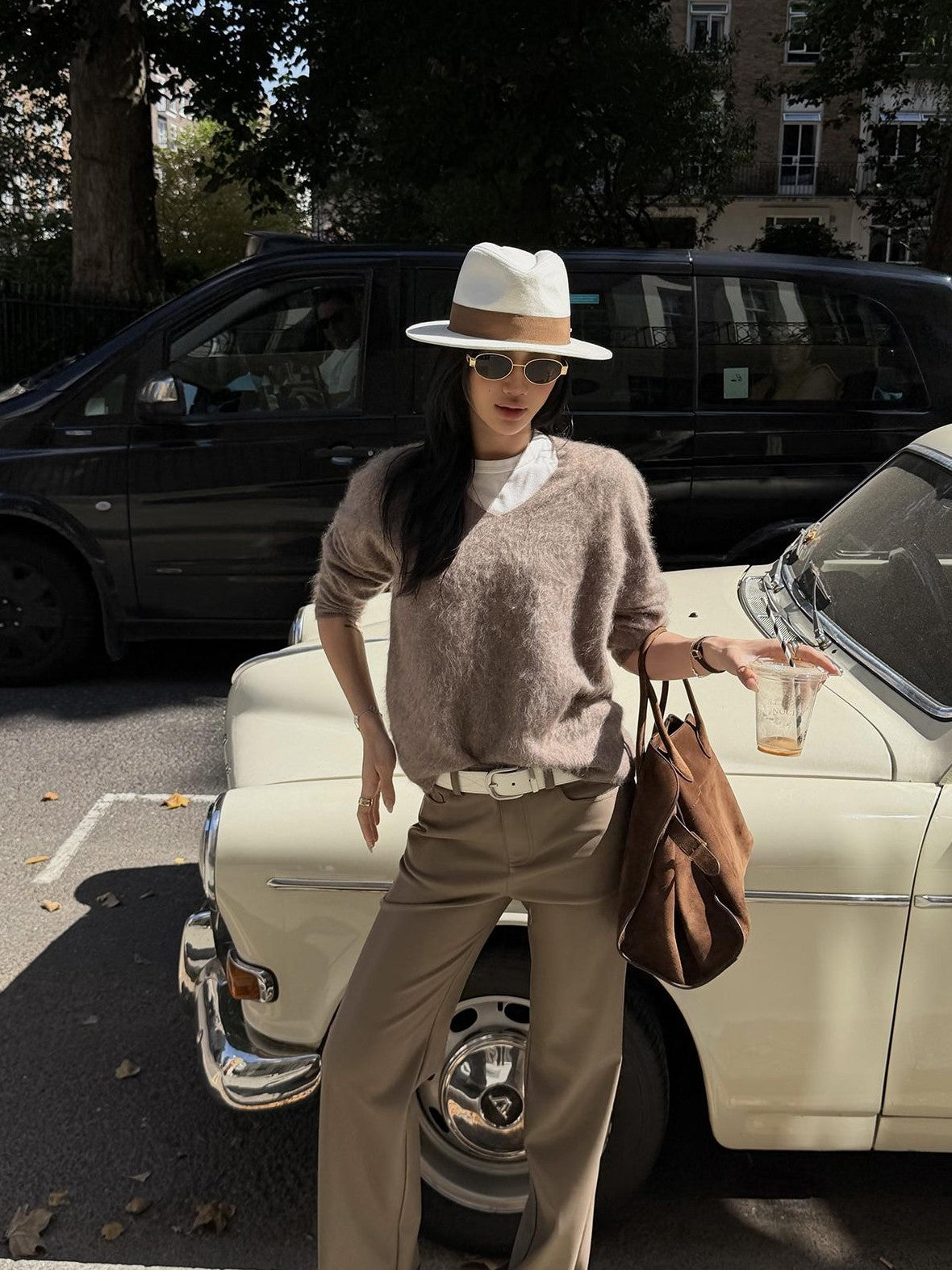 rovente V-neck Solid Knit Loose Fit Warm Wool Cashmere Women's Sweaters