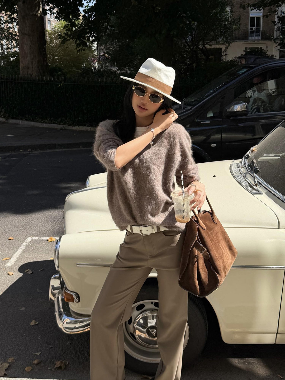 rovente V-neck Solid Knit Loose Fit Warm Wool Cashmere Women's Sweaters