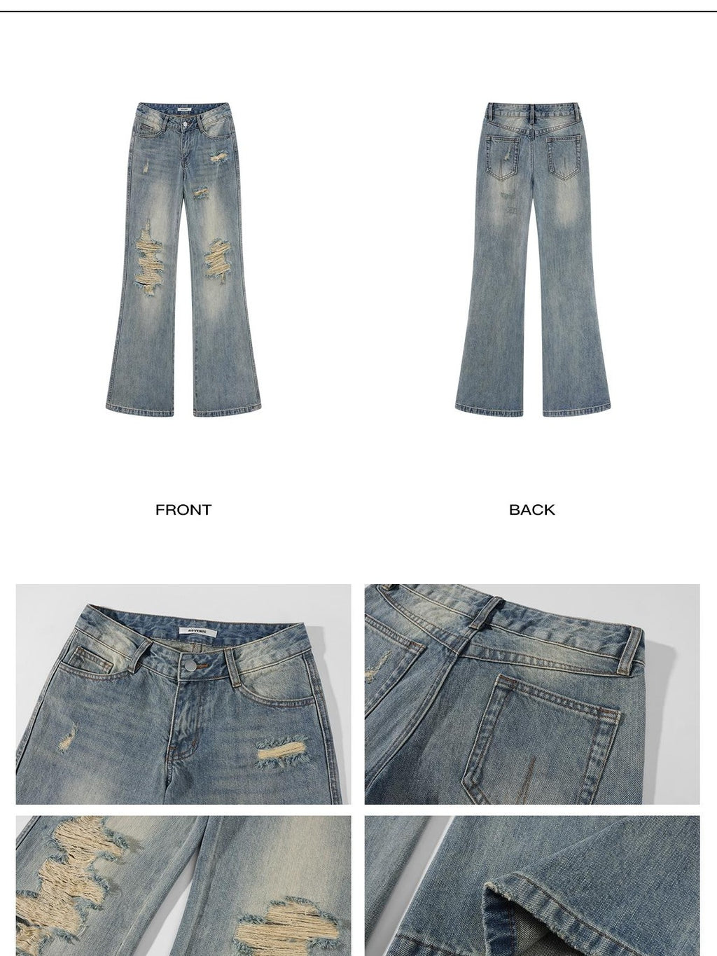 rovente Washed Blue Distressed Low Rise Loose Women's Cotton Ripped Jeans