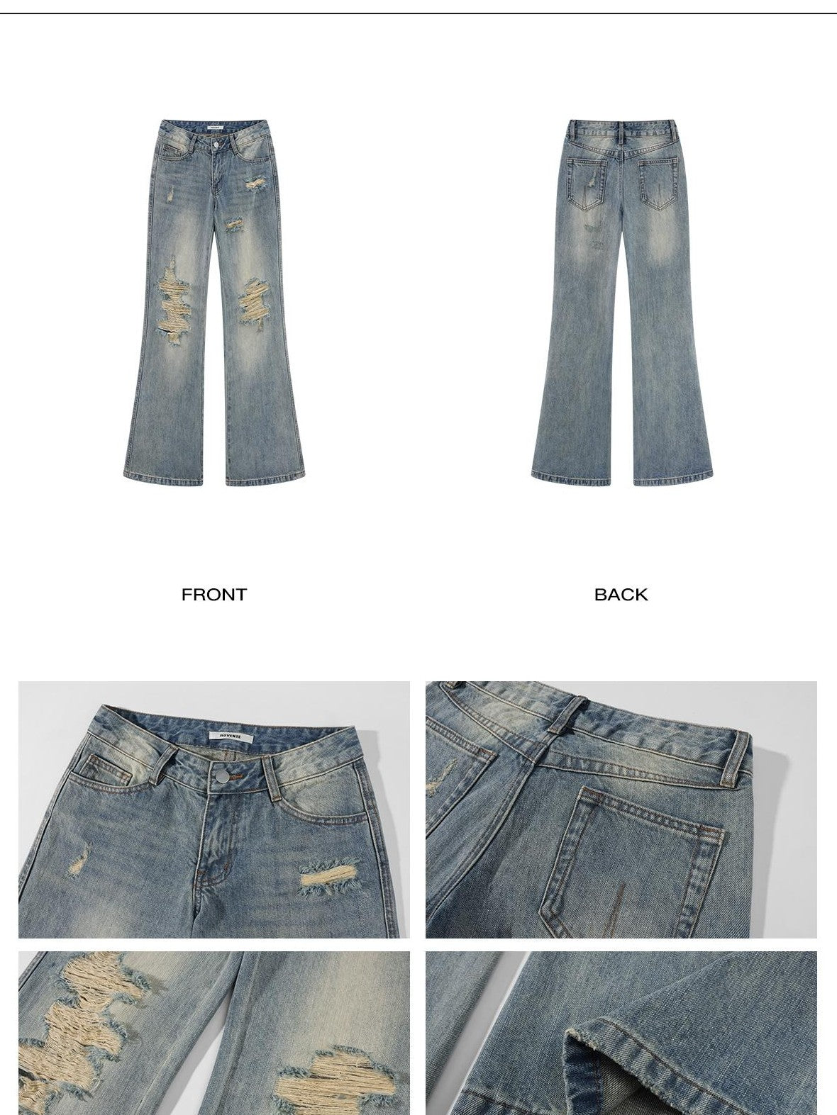 rovente Washed Blue Distressed Low Rise Loose Women's Cotton Ripped Jeans
