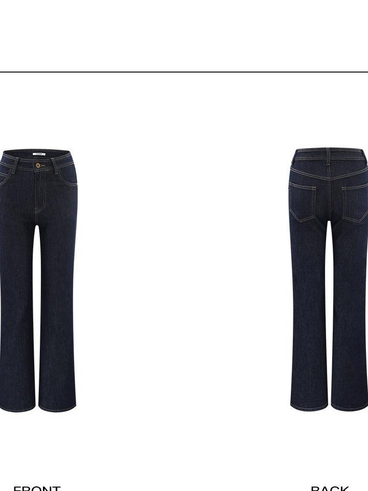 rovente Washed Navy Denim Pocket Zip Fly Women's Cotton Blend Straight-leg Jeans