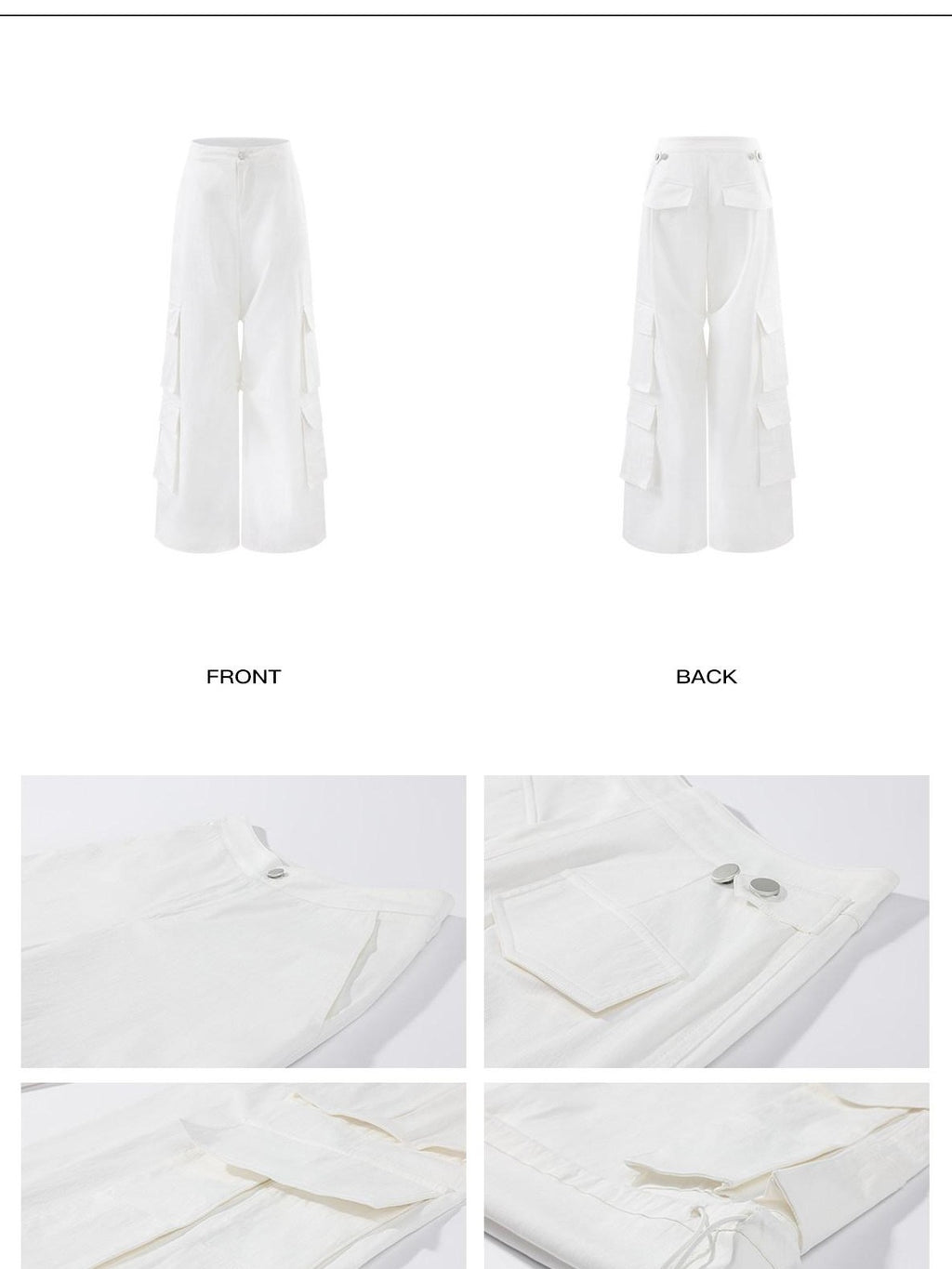 rovente White Cooling Drape Low Rise Utility Straight Wide Leg Women's Cargo Pants