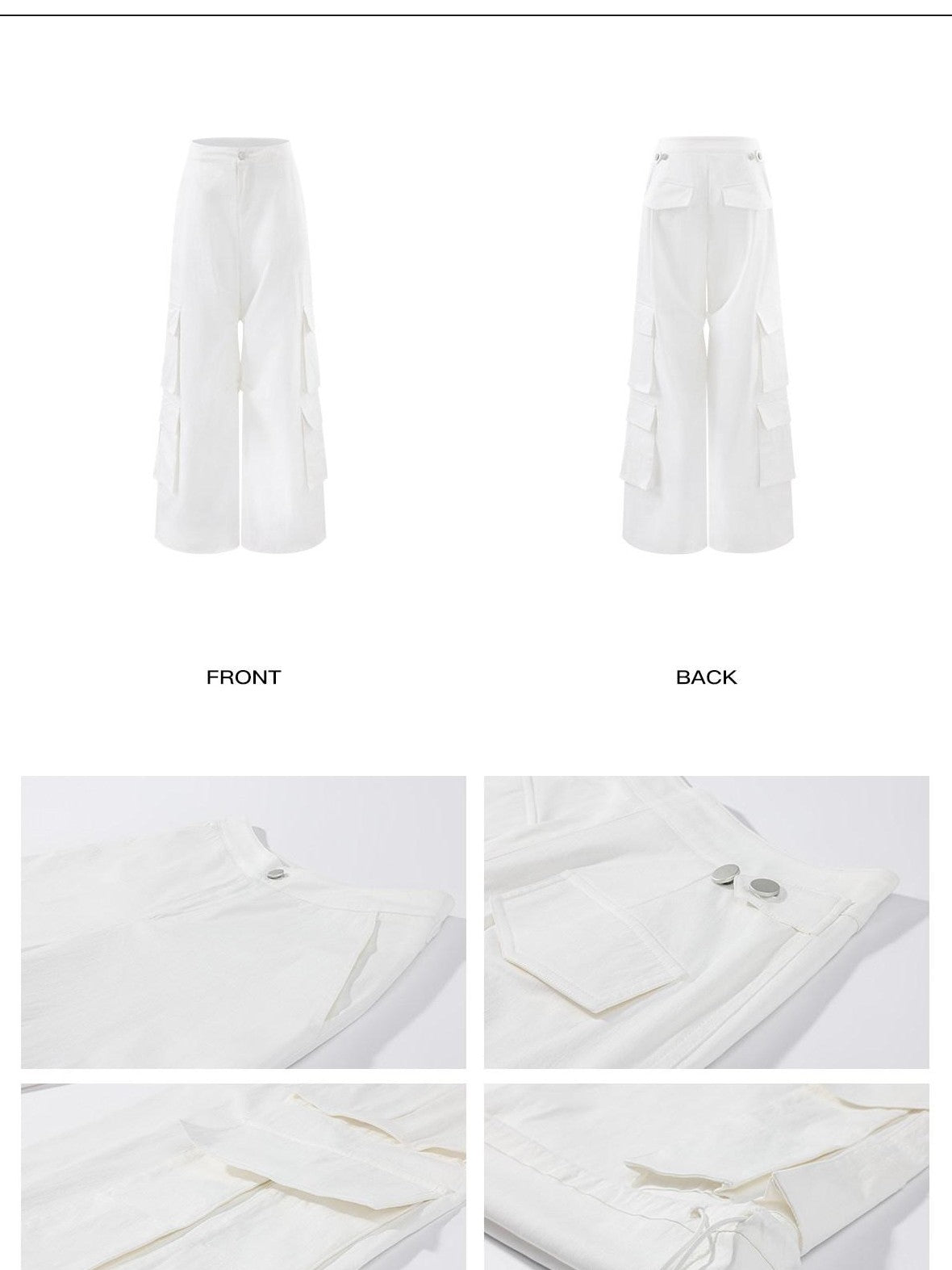rovente White Cooling Drape Low Rise Utility Straight Wide Leg Women's Cargo Pants