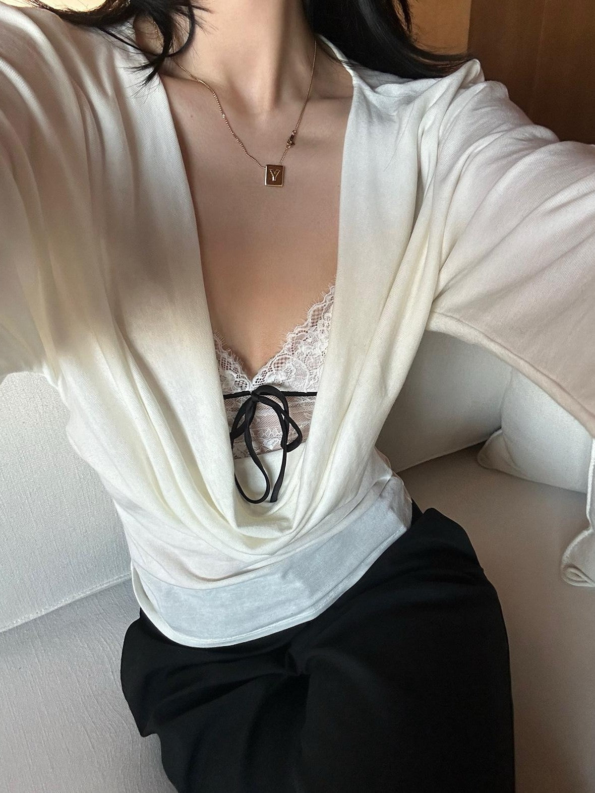 rovente White Deep V Waist Cinching Slim Fit Padded Women's Nylon Spandex Lace Camisoles