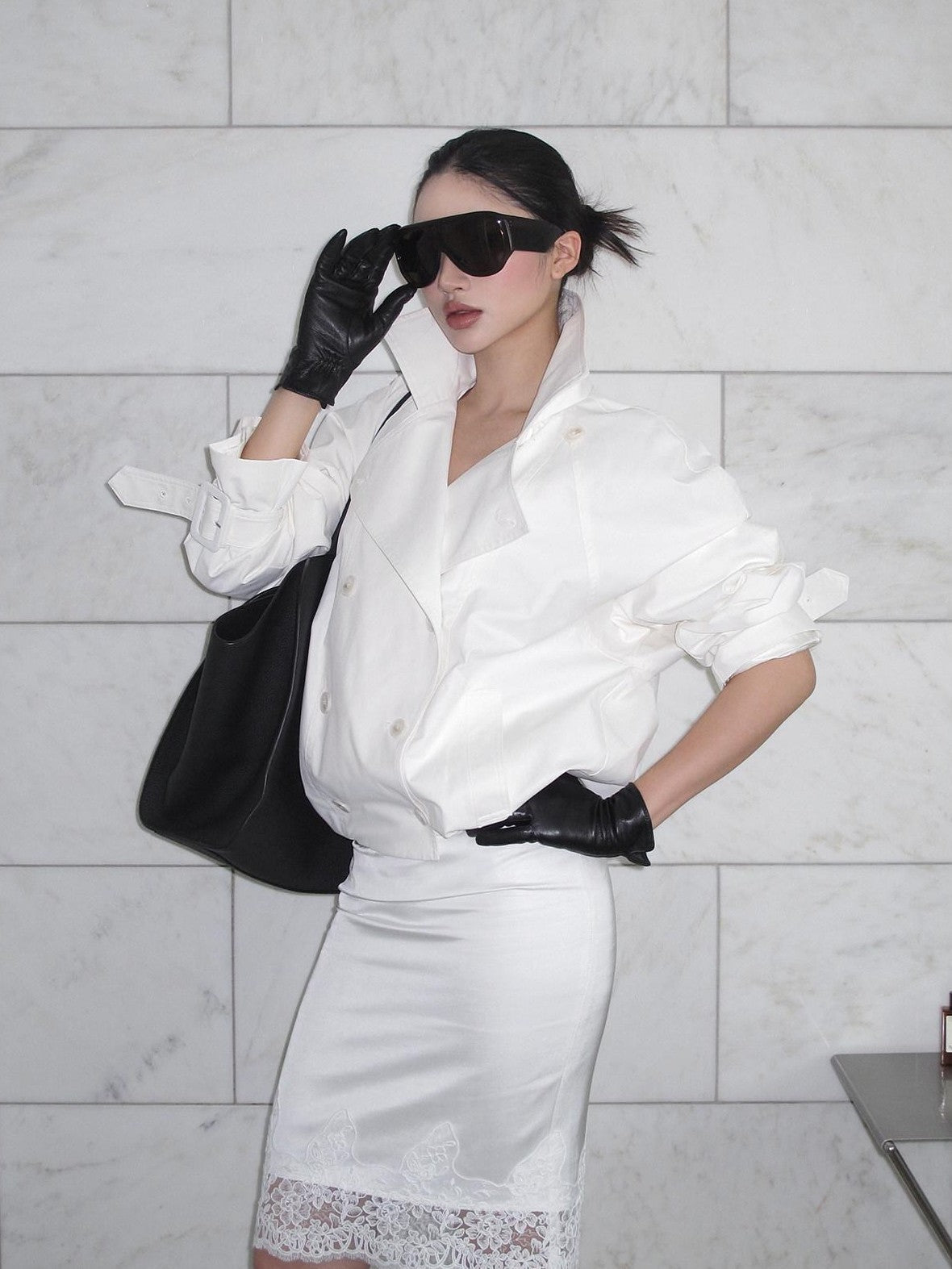 rovente White Double Breasted Stand Collar Short Loose Cotton Women's Casual Jackets