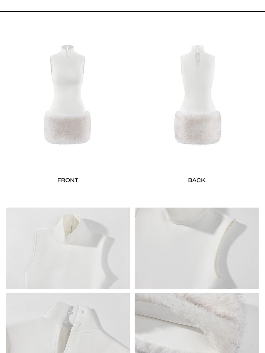 rovente White High Neck Sleeveless Knit Slim Fit Women's Bodycon Mini Dresses
