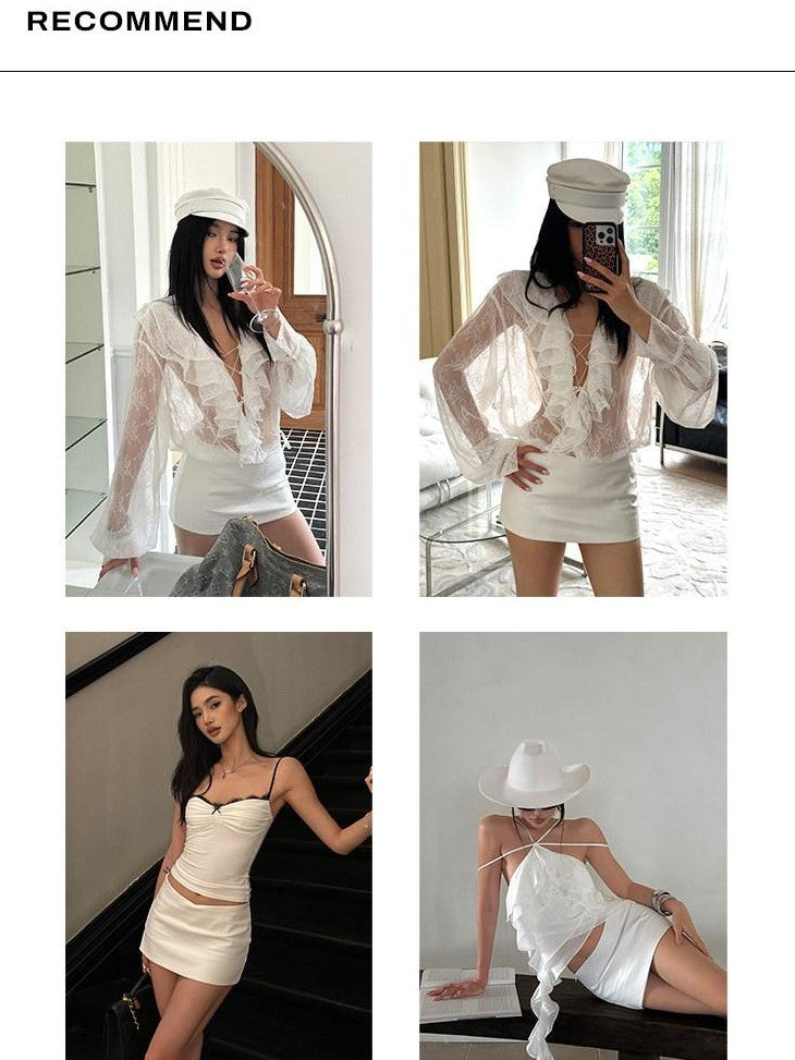 rovente White High Waist Zipper Slim Fit Bodycon Women's Polyester Mini Skirts