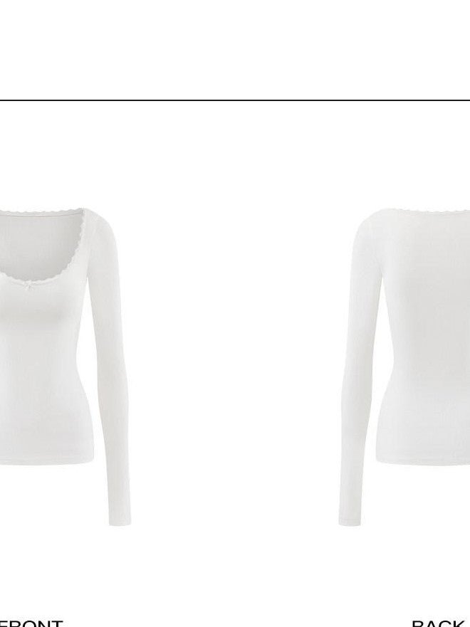 rovente White Knit U Neck 3d Bow Slim Fit Women's Cotton Blend Long Sleeve T-shirts