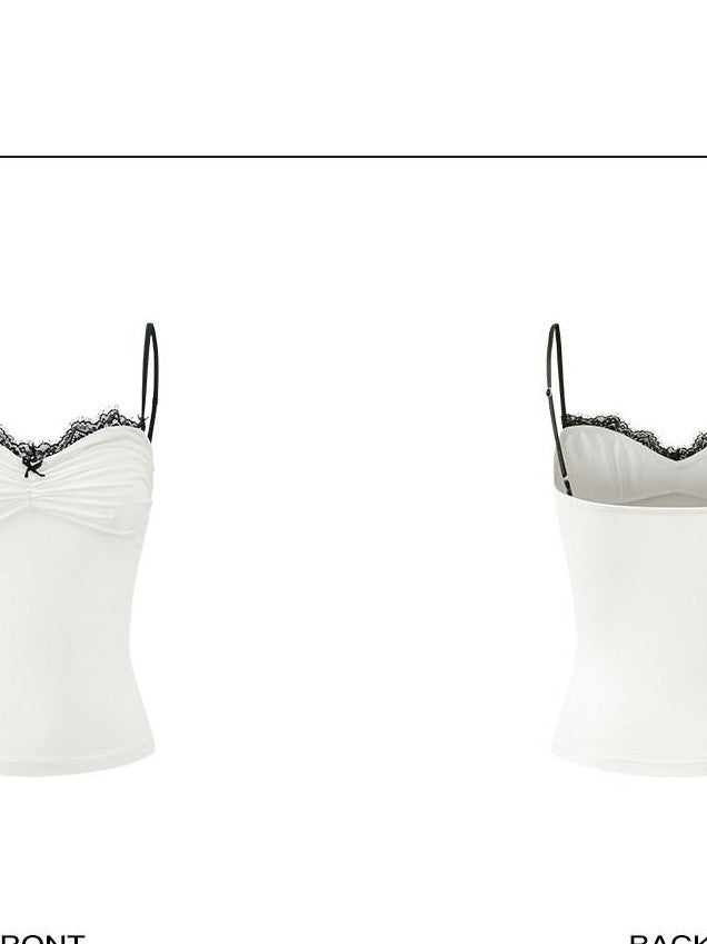 rovente White Knitted Lace Woven Strap Slim Fit Women's Nylon Spandex Lace Camisoles