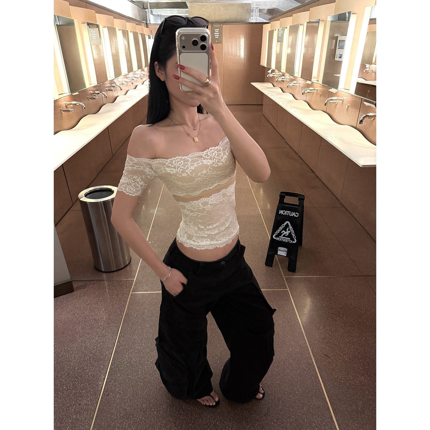 rovente_White_Lace_Off_Shoulder_Cutout_Knit_Women's_Nylon_Blend_Slim_T-shirts_1030880829165_MISSTT