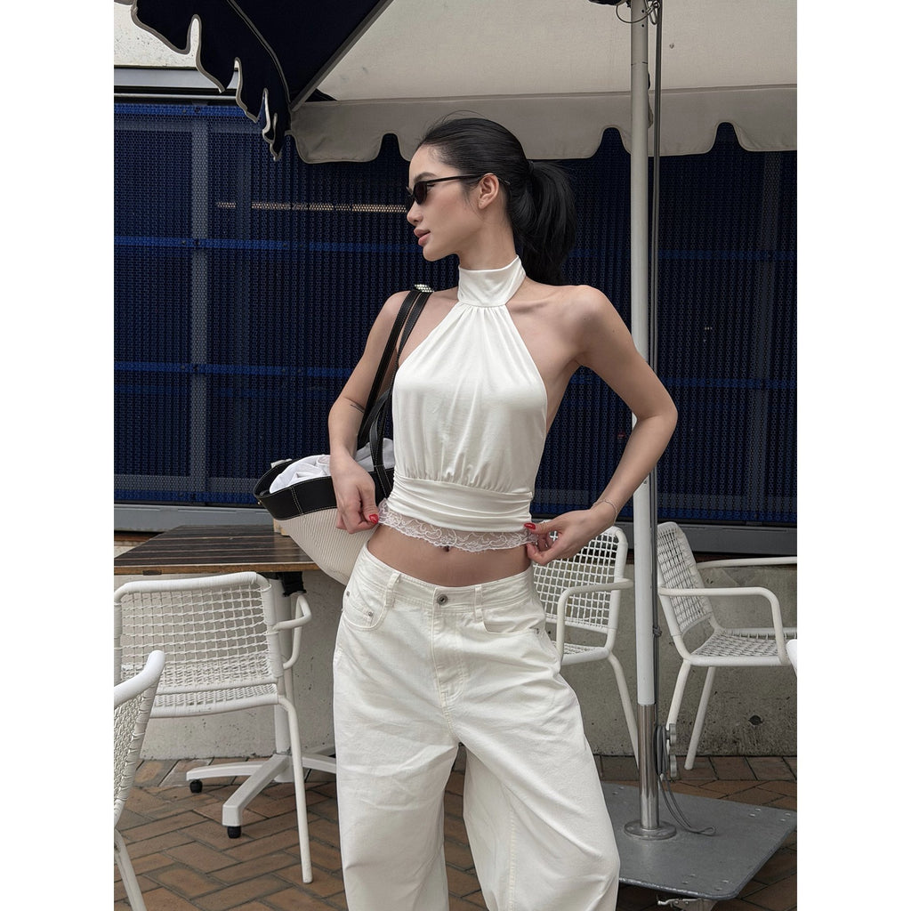 rovente_White_Lace_Stand_Collar_Slim_Cropped_Women's_Acetate_High_Stretch_Halter_Tops_1030884817115_MISSTT