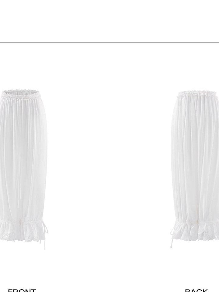 rovente White Lace Trim Ankle Tie Loose Fit Women's Lightweight Harem Pants