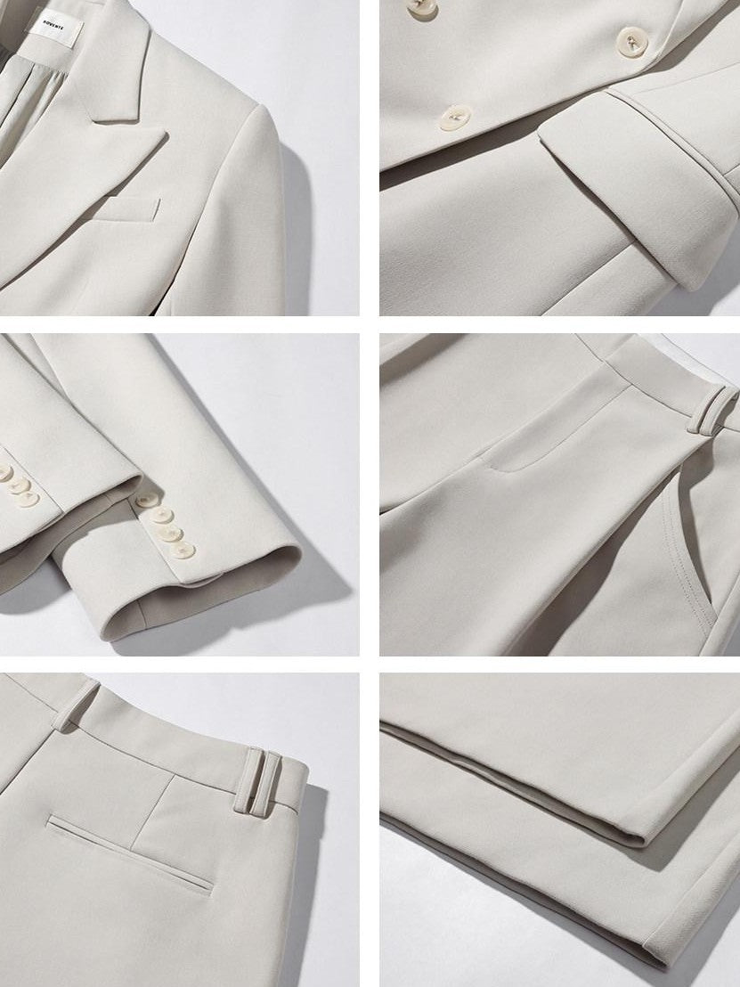 rovente White Notched Lapel Double Breasted Padded Shoulders Women's Polyester Blazers