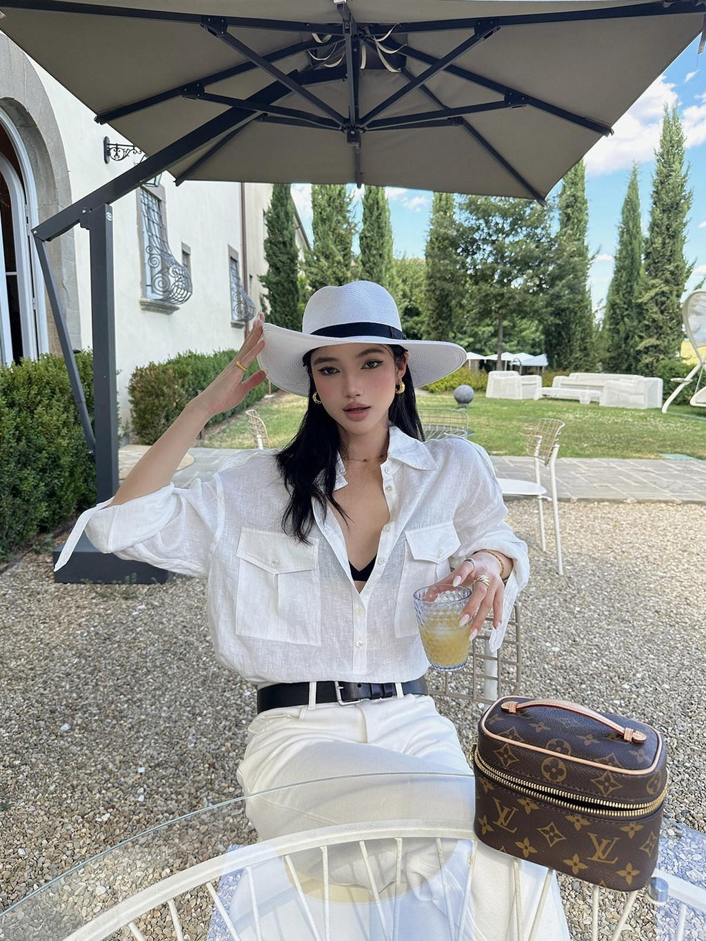 rovente White Polo Collar Patch Pocket Loose Women's 100 Percent Linen Shirts