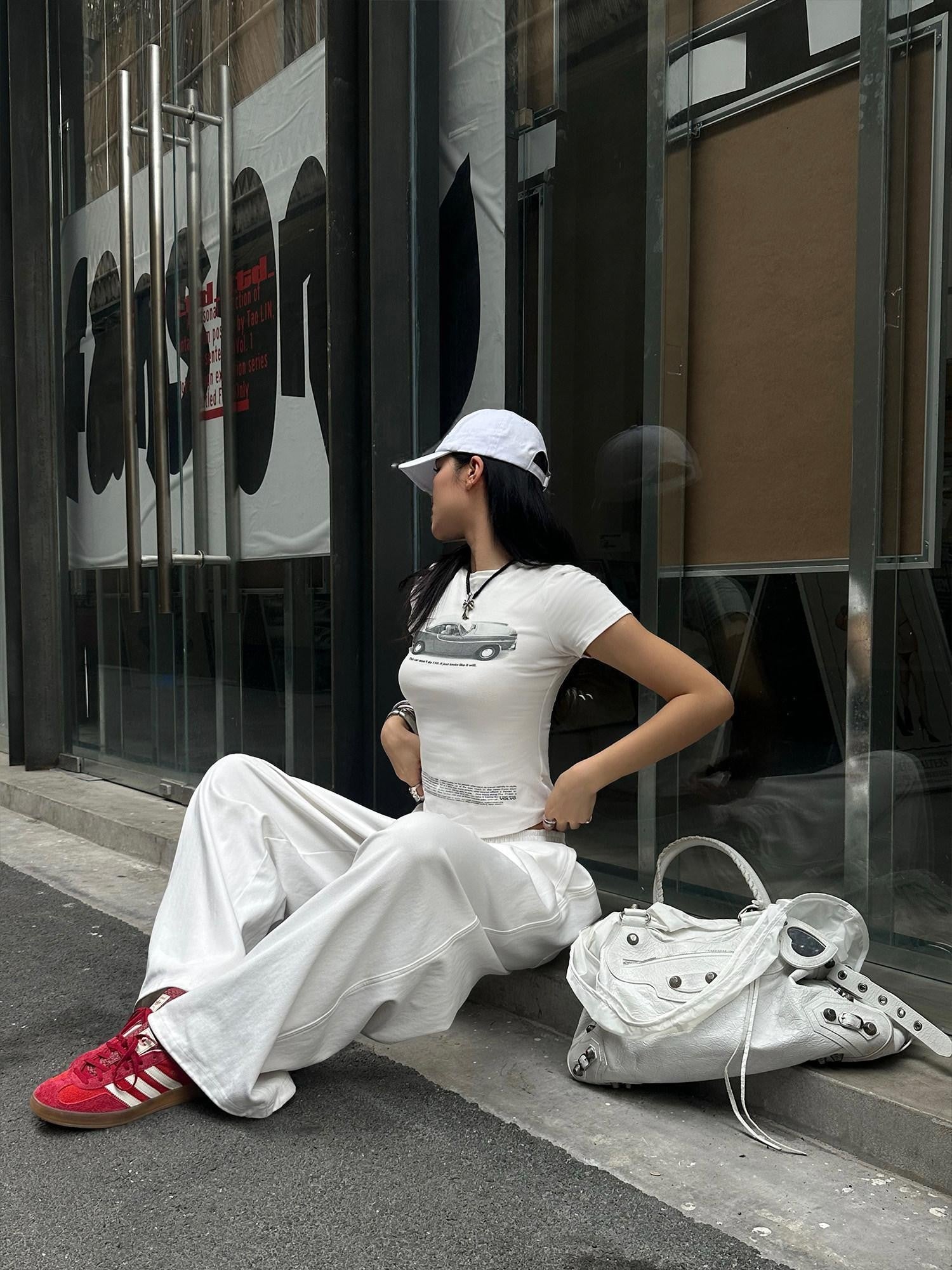 rovente White Printed Round Neck Short Sleeve Women's Stretch Slim T-shirts
