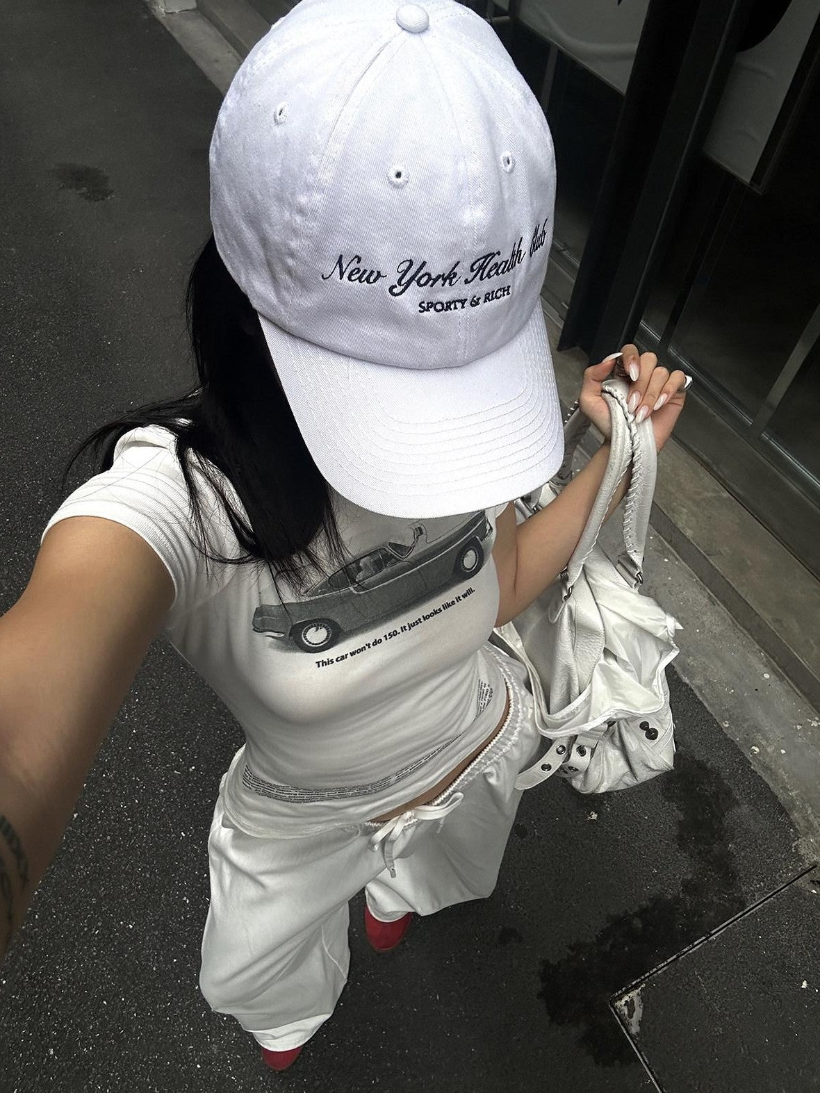 rovente White Printed Round Neck Short Sleeve Women's Stretch Slim T-shirts