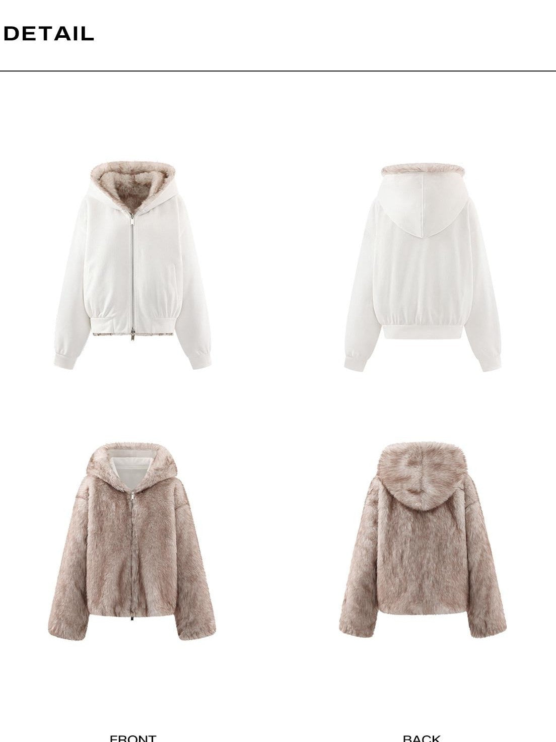 rovente White Reversible Hooded Fur Collar Zip Women's Cotton Faux Fur Coats