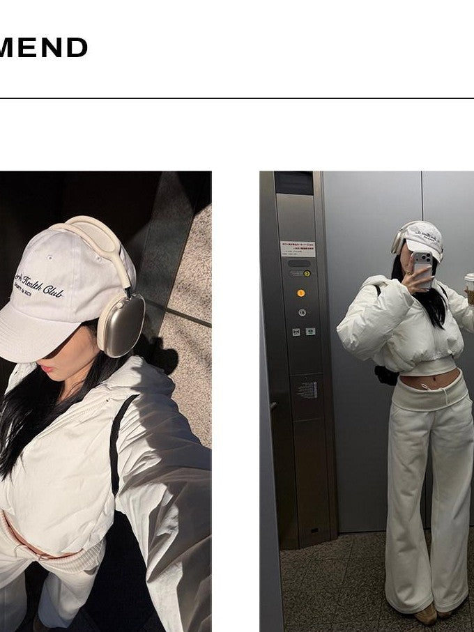 rovente White Ribbed High Waist Micro Flare Pockets Knit Women's Cotton Blend Sweatpants