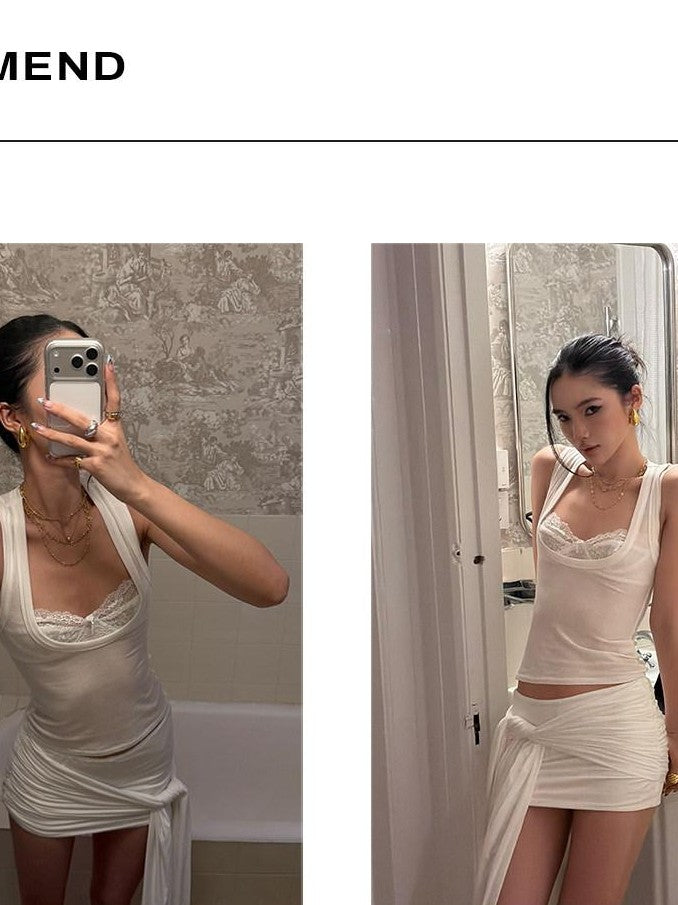 rovente White Ruched Lace Up Figure Hugging Bodycon Women's Modal Mini Skirts