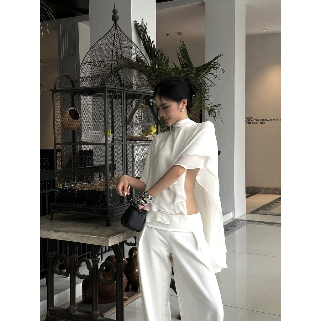 rovente_White_Shawl_Overlay_Ruffle_Sleeve_Stand_Collar_Women's_Polyester_Tunic_Blouses_920997549635_MISSTT